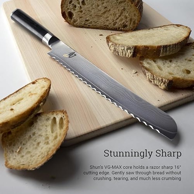 SHUN CLASSIC 9" BREAD KNIFE - JAPANESE SERRATED BLADE WITH VG-MAX CORE - PAKKAWOOD HANDLE - IDEAL FOR CHEFS