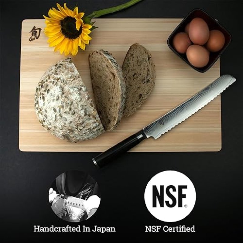 SHUN CLASSIC 9" BREAD KNIFE - JAPANESE SERRATED BLADE WITH VG-MAX CORE - PAKKAWOOD HANDLE - IDEAL FOR CHEFS