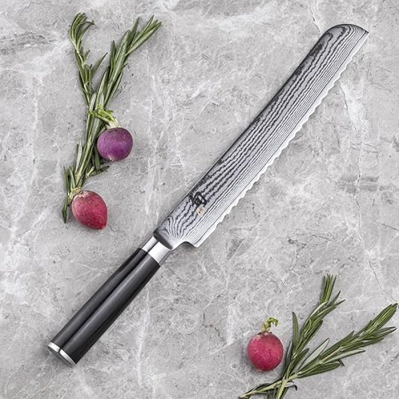 SHUN CLASSIC 9" BREAD KNIFE - JAPANESE SERRATED BLADE WITH VG-MAX CORE - PAKKAWOOD HANDLE - IDEAL FOR CHEFS