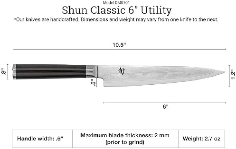 SHUN CLASSIC 6" UTILITY KNIFE - HANDCRAFTED JAPANESE KITCHEN KNIFE WITH VG-MAX CORE