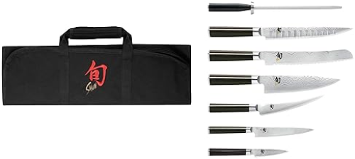 SHUN CLASSIC 8-PIECE STUDENT KNIFE SET WITH JAPANESE DAMASCUS STEEL, PAKKAWOOD HANDLE
