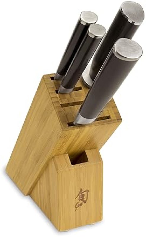 SHUN CLASSIC 5-PIECE KNIFE BLOCK SET: CHEF, PARING, UTILITY KNIVES - HANDCRAFTED JAPANESE DAMASCUS STEEL