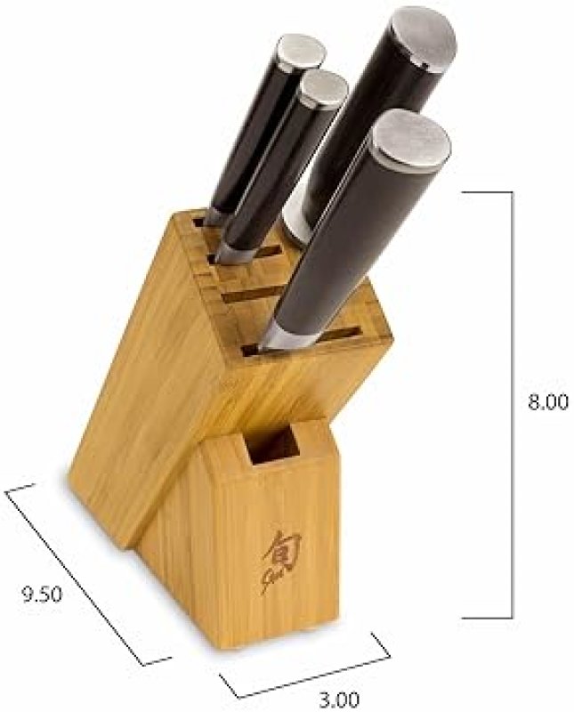 SHUN CLASSIC 5-PIECE KNIFE BLOCK SET: CHEF, PARING, UTILITY KNIVES - HANDCRAFTED JAPANESE DAMASCUS STEEL