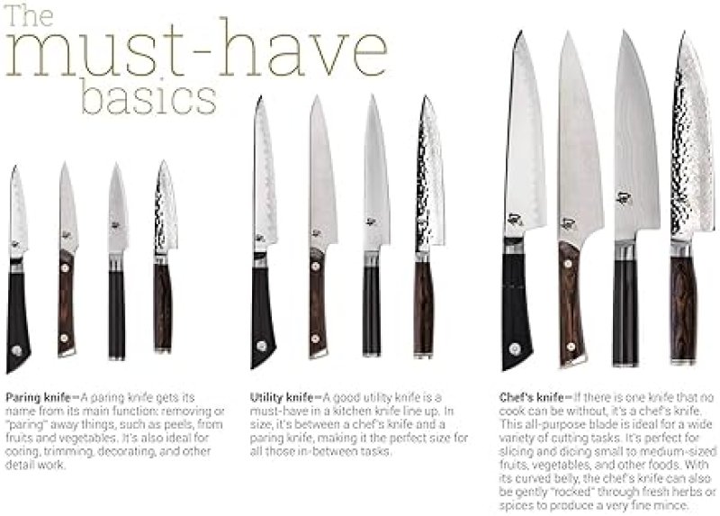 SHUN CLASSIC 5-PIECE KNIFE BLOCK SET: CHEF, PARING, UTILITY KNIVES - HANDCRAFTED JAPANESE DAMASCUS STEEL