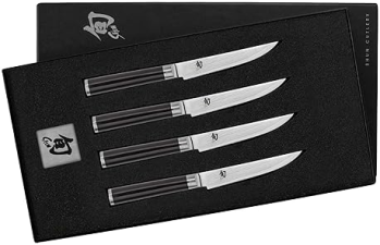 SHUN CLASSIC 4-PIECE STEAK KNIFE SET, HANDCRAFTED JAPANESE VG-MAX CORE, DAMASCUS STAINLESS STEEL
