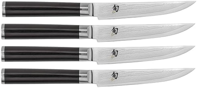 SHUN CLASSIC 4-PIECE STEAK KNIFE SET, HANDCRAFTED JAPANESE VG-MAX CORE, DAMASCUS STAINLESS STEEL