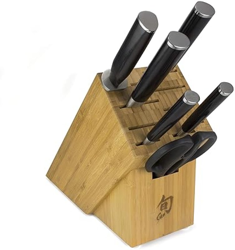 SHUN CLASSIC 7-PIECE KNIFE SET WITH JAPANESE HANDCRAFTED BLOCK, PAKKAWOOD HANDLES