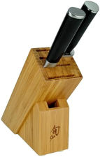SHUN CLASSIC 3-PIECE KNIFE SET WITH BLOCK - JAPANESE HANDCRAFTED DAMASCUS STEEL, PAKKAWOOD HANDLE
