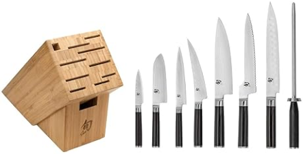 SHUN CLASSIC 9-PIECE CHEF'S KNIFE SET WITH BLOCK, HANDCRAFTED JAPANESE DAMASCUS STAINLESS STEEL