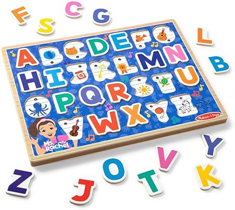 MELISSA & DOUG® MS. RACHEL™ WOODEN PHONICS ALPHABET PUZZLE WITH LIGHT-ACTIVATED SOUND EFFECTS - 24-PIECE TODDLER TOY, AGES 2+
