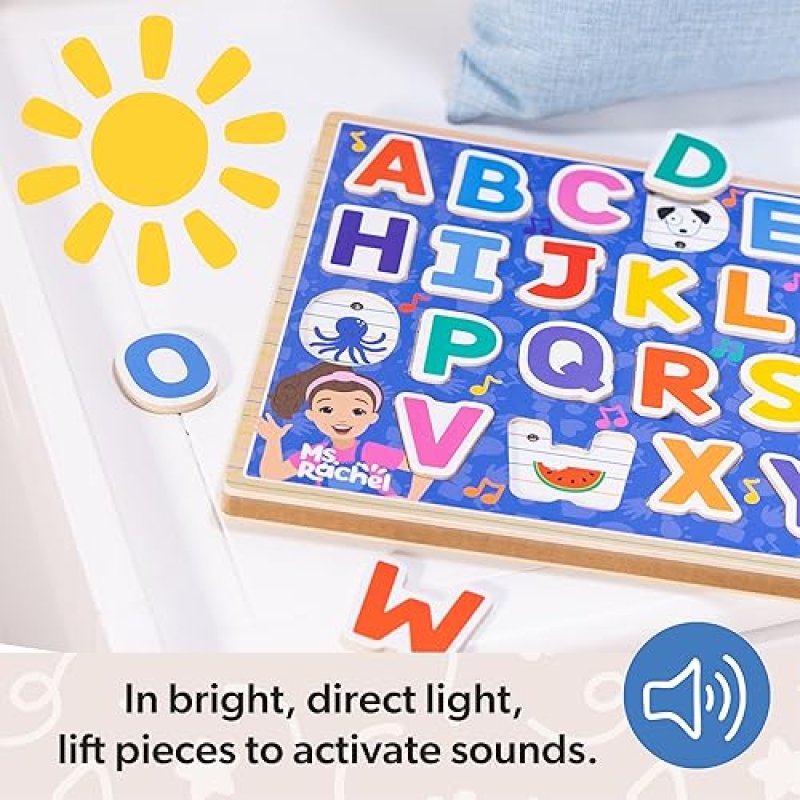 MELISSA & DOUG® MS. RACHEL™ WOODEN PHONICS ALPHABET PUZZLE WITH LIGHT-ACTIVATED SOUND EFFECTS - 24-PIECE TODDLER TOY, AGES 2+