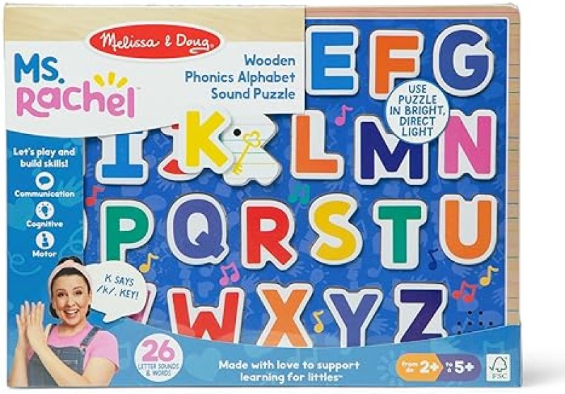 MELISSA & DOUG® MS. RACHEL™ WOODEN PHONICS ALPHABET PUZZLE WITH LIGHT-ACTIVATED SOUND EFFECTS - 24-PIECE TODDLER TOY, AGES 2+
