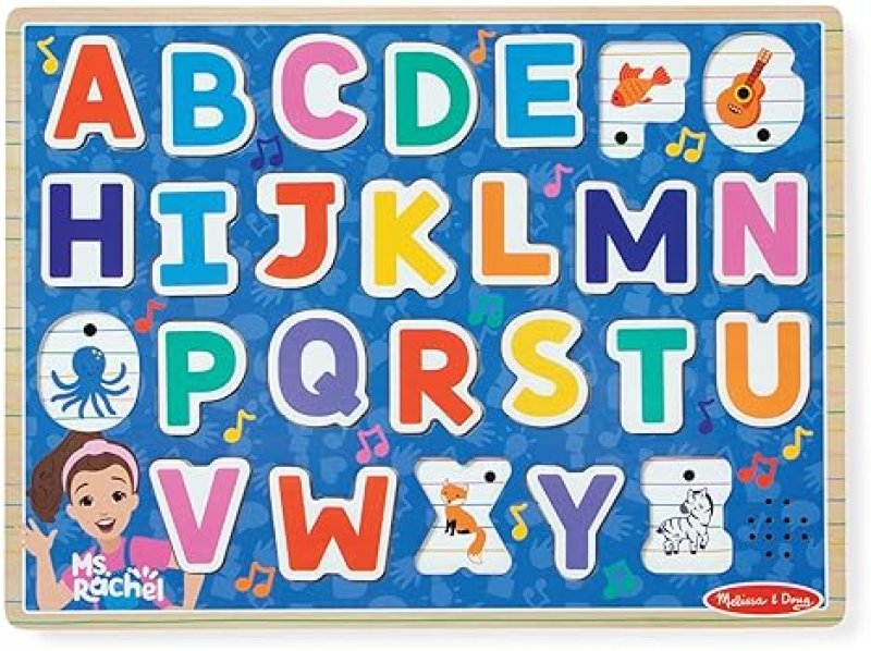 MELISSA & DOUG® MS. RACHEL™ WOODEN PHONICS ALPHABET PUZZLE WITH LIGHT-ACTIVATED SOUND EFFECTS - 24-PIECE TODDLER TOY, AGES 2+