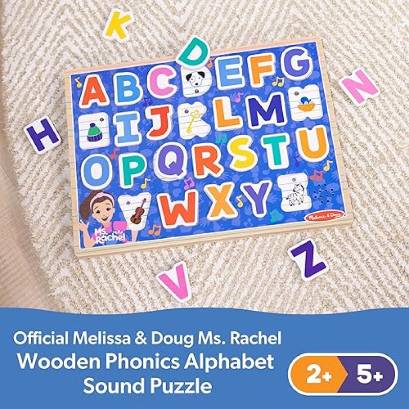 MELISSA & DOUG® MS. RACHEL™ WOODEN PHONICS ALPHABET PUZZLE WITH LIGHT-ACTIVATED SOUND EFFECTS - 24-PIECE TODDLER TOY, AGES 2+