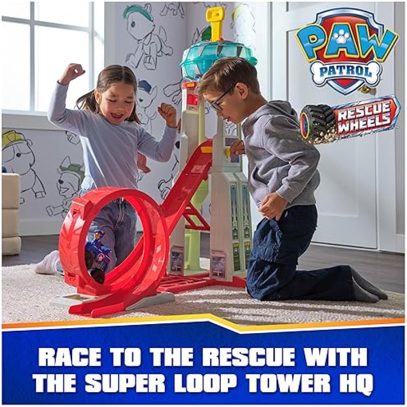 SPIN MASTER PAW PATROL RESCUE WHEELS SUPER LOOP TOWER HQ WITH LIGHT & SOUND - CHASE ACTION FIGURE, TOY TRUCK - KIDS TOYS 3+