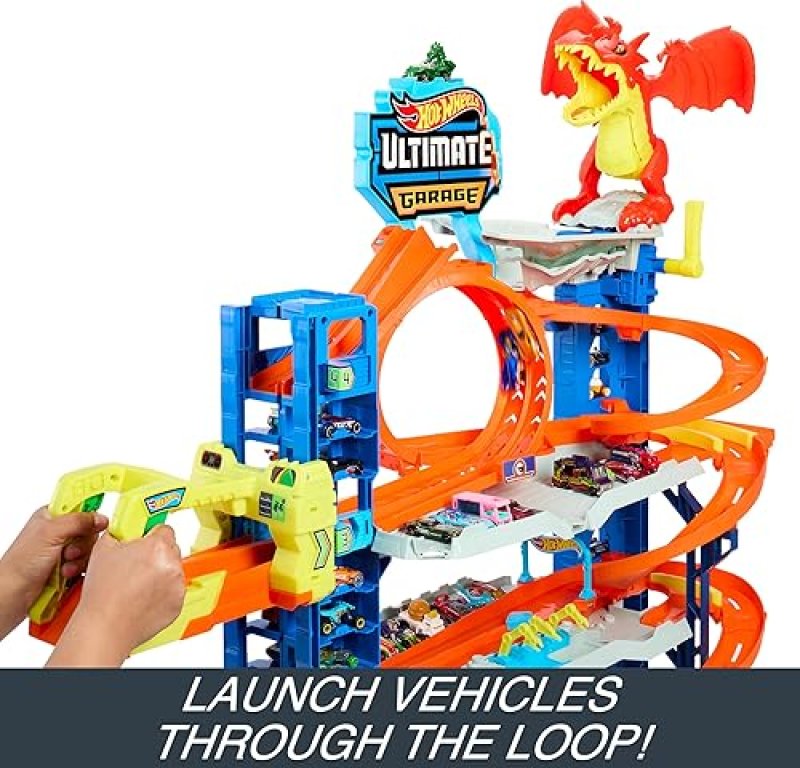 MATTEL-HOT WHEELS CITY ULTIMATE GARAGE TRACK SET: INCLUDES 2 DIE-CAST CARS & CAR-EATING DRAGON, STORES 50+ VEHICLES, 4 LEVELS