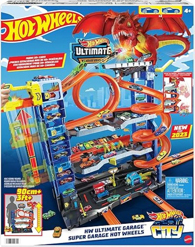 MATTEL-HOT WHEELS CITY ULTIMATE GARAGE TRACK SET: INCLUDES 2 DIE-CAST CARS & CAR-EATING DRAGON, STORES 50+ VEHICLES, 4 LEVELS