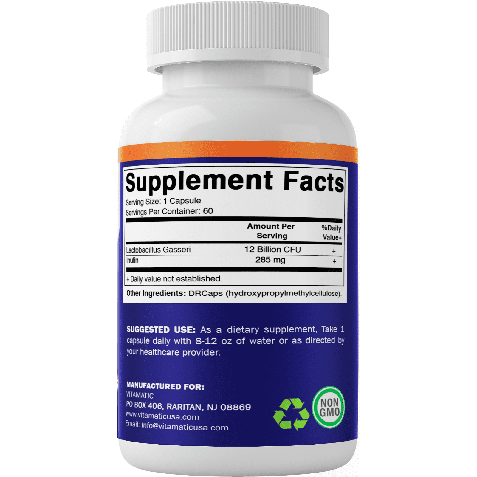 DIGESTIVE SUPPORT: VITAMATIC LACTOBACILLUS GASSERI CAPSULES - 12 BILLION CFU - 60 COUNT