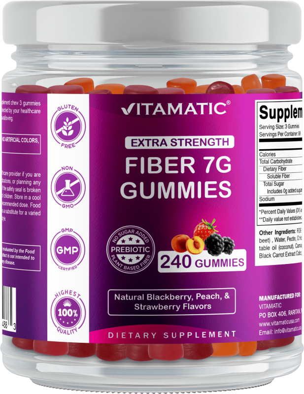 VITAMATIC PREBIOTIC FIBER GUMMIES - 240 PECTIN BASED GUMMIES FOR DIGESTIVE HEALTH