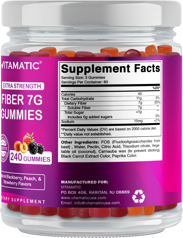 VITAMATIC PREBIOTIC FIBER GUMMIES - 240 PECTIN BASED GUMMIES FOR DIGESTIVE HEALTH