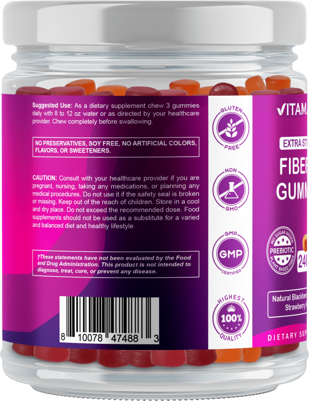 VITAMATIC PREBIOTIC FIBER GUMMIES - 240 PECTIN BASED GUMMIES FOR DIGESTIVE HEALTH