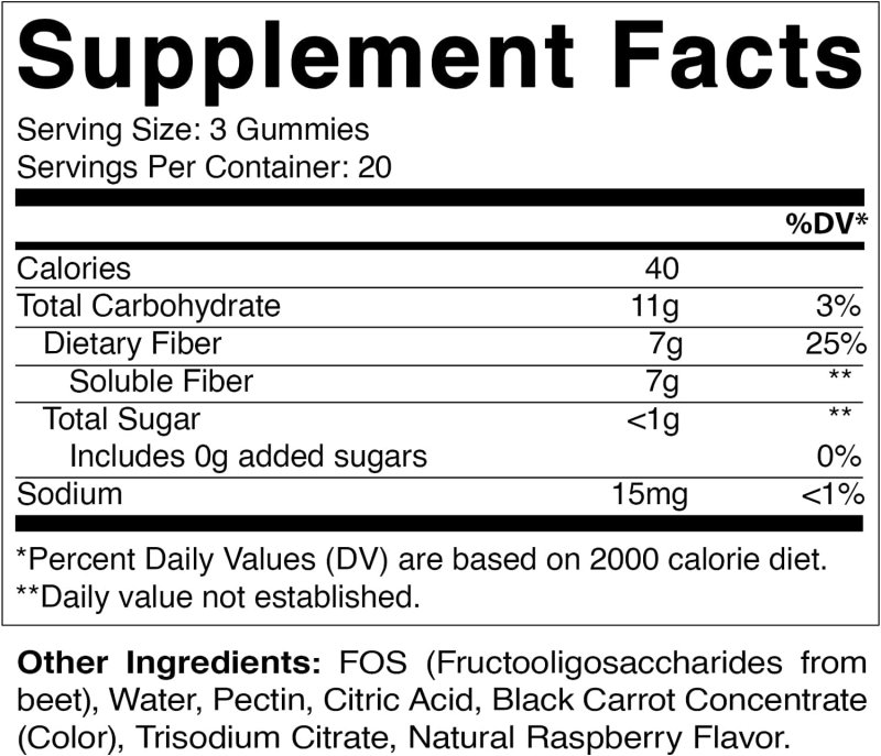 VITAMATICUSA PREBIOTIC FIBER GUMMIES FOR ADULTS - 7G EXTRA STRENGTH - 60 PECTIN GUMMIES