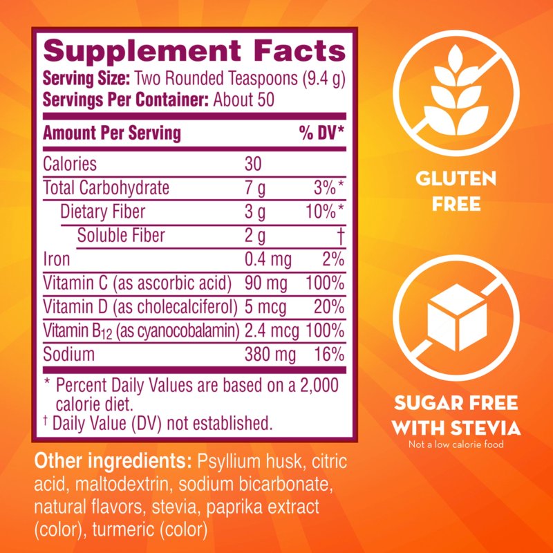 METAMUCIL FIBER POWDER WITH VITAMINS B12 - CITRUS FLAVOR, 50 SERVINGS