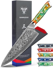 XUAN SERIES 8-INCH CHEF KNIFE - VG10 DAMASCUS STEEL - RESIN HANDLE (FANTASY ORANGE)