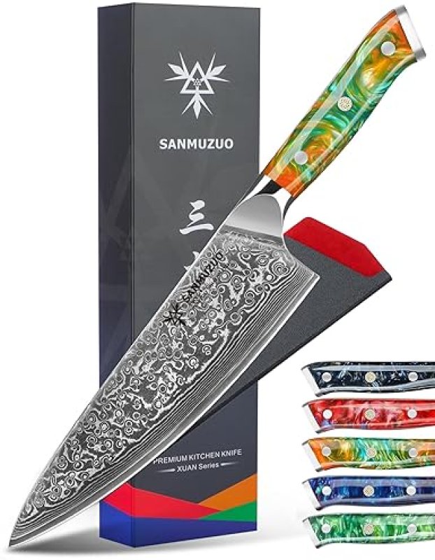 XUAN SERIES VG10 DAMASCUS STEEL RESIN HANDLE (FANTASY ORANGE)'8-INCH CHEF KNIFE
