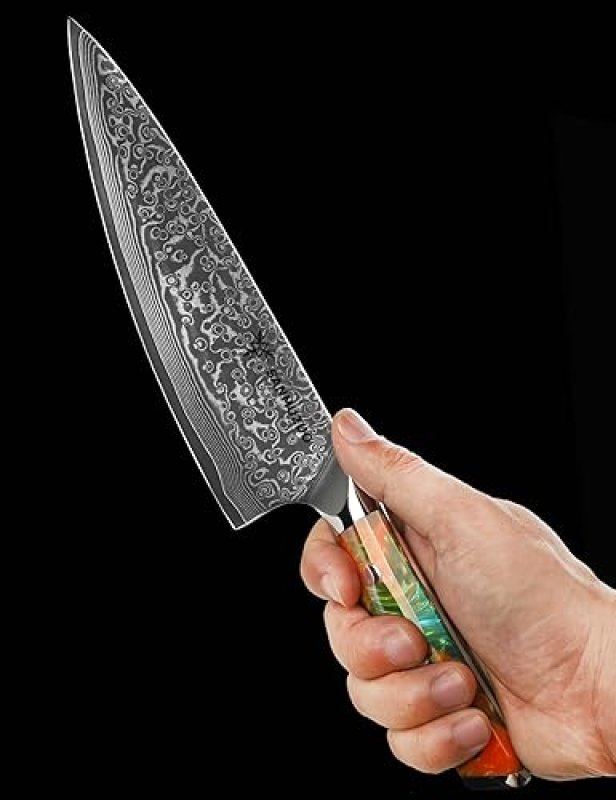 XUAN SERIES VG10 DAMASCUS STEEL RESIN HANDLE (FANTASY ORANGE)'8-INCH CHEF KNIFE