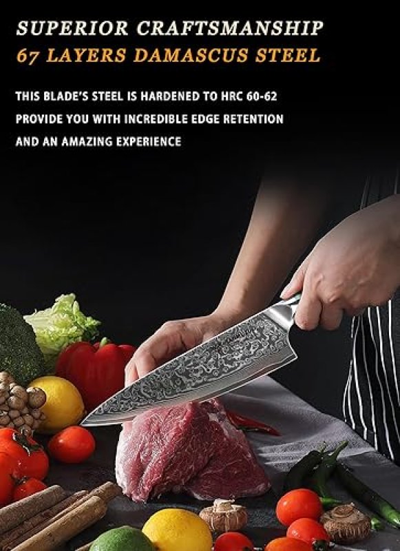 XUAN SERIES VG10 DAMASCUS STEEL RESIN HANDLE (FANTASY ORANGE)'8-INCH CHEF KNIFE