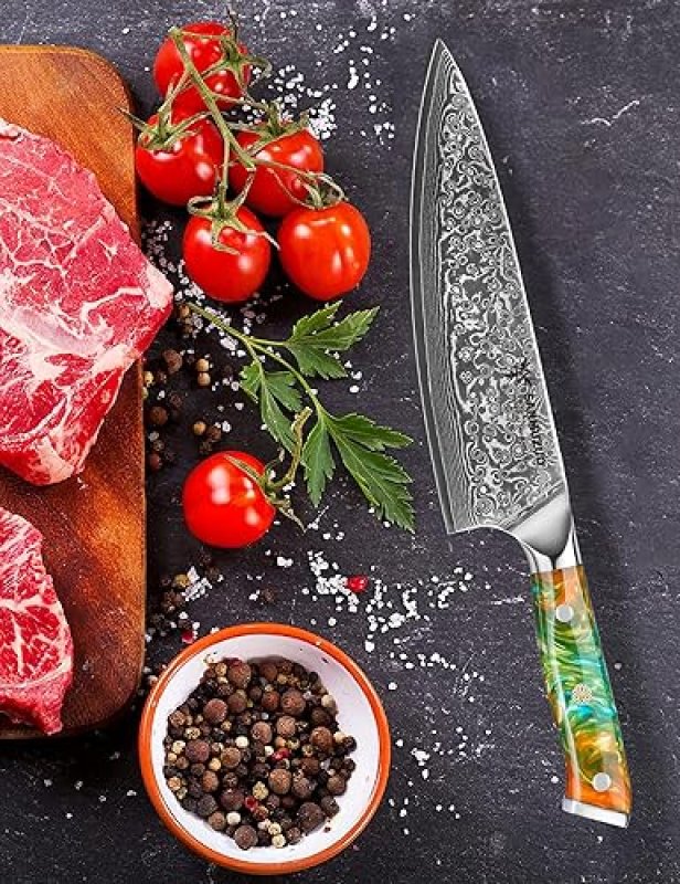 XUAN SERIES VG10 DAMASCUS STEEL RESIN HANDLE (FANTASY ORANGE)'8-INCH CHEF KNIFE