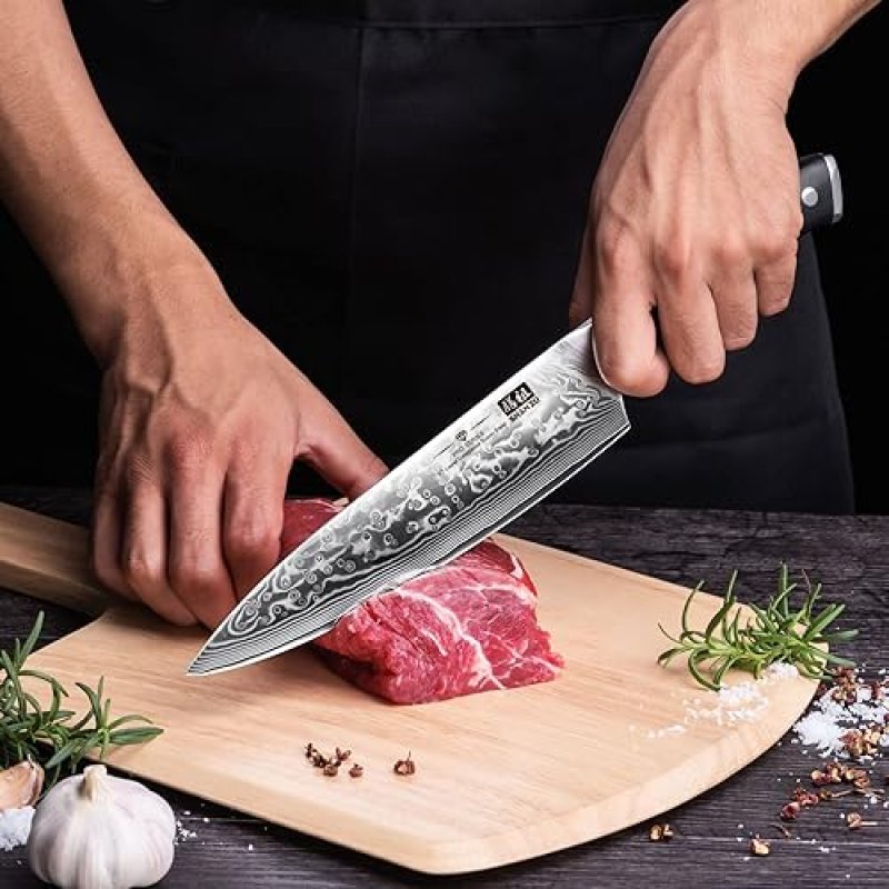 SHAN ZU 8-INCH JAPANESE DAMASCUS CHEF KNIFE - PROFESSIONAL HIGH CARBON STEEL UTILITY KNIFE"