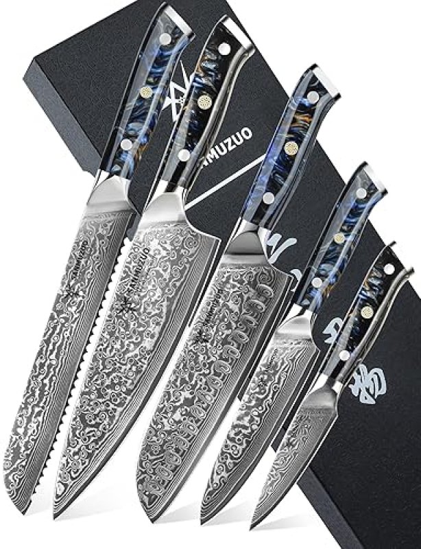 XUAN SERIES STARRY BLACK 5-PIECE CHEF KNIFE SET, VG10 DAMASCUS STEEL, RESIN HANDLE