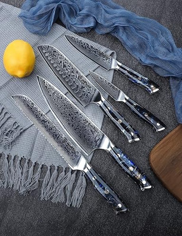 XUAN SERIES STARRY BLACK 5-PIECE CHEF KNIFE SET, VG10 DAMASCUS STEEL, RESIN HANDLE