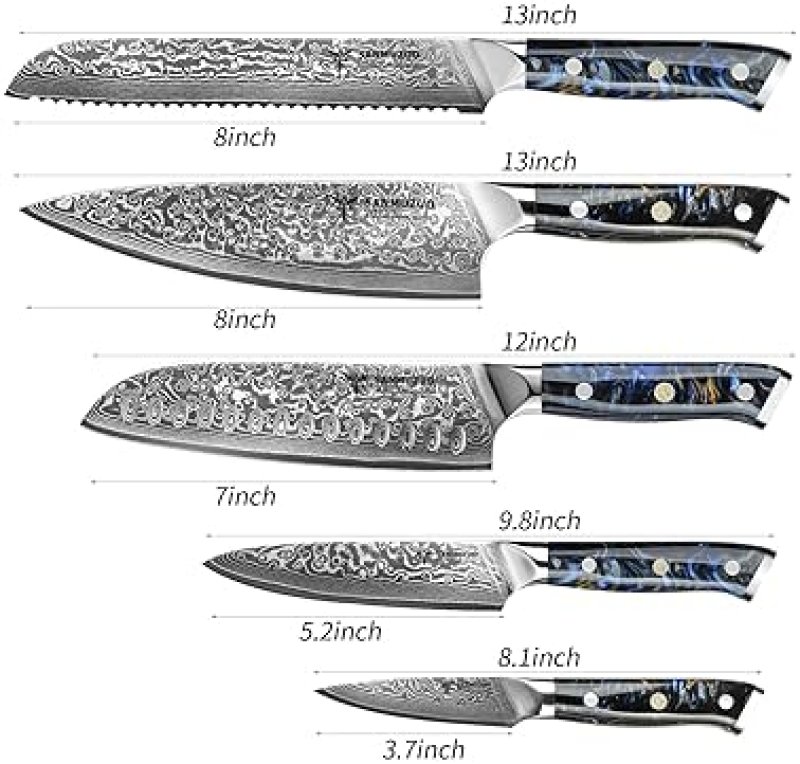 XUAN SERIES STARRY BLACK 5-PIECE CHEF KNIFE SET, VG10 DAMASCUS STEEL, RESIN HANDLE