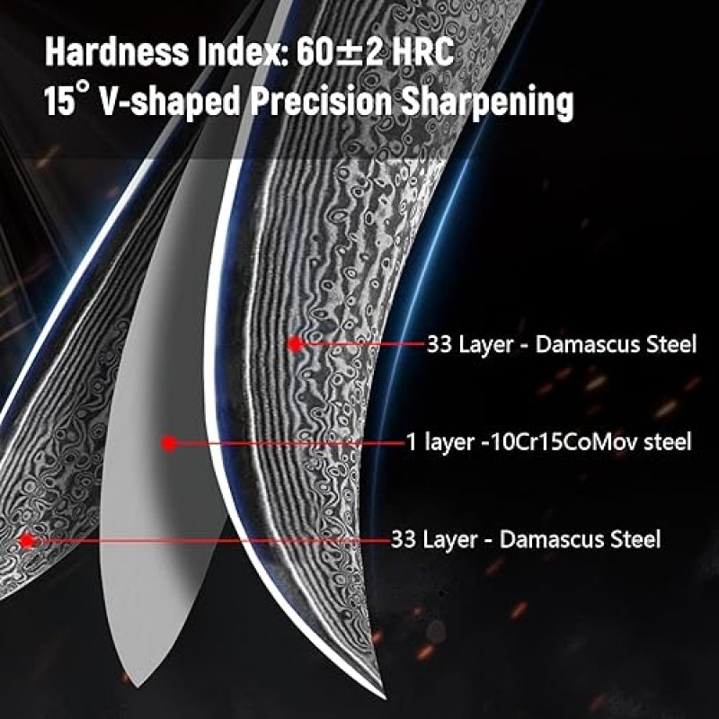 DAMASCUS STEEL CHEF KNIFE, JAPANESE 10CR15MOV BLADE, HAND FORGED HAMMER PATTERN, ABALONE SHELL HANDLE