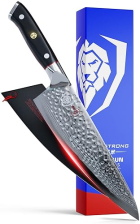 DALSTRONG SHOGUN SERIES ELITE 8” DAMASCUS CHEF KNIFE - JAPANESE AUS-10V SUPER STEEL - G10 BLACK HANDLE - RAZOR SHARP - SHEATH INCLUDED