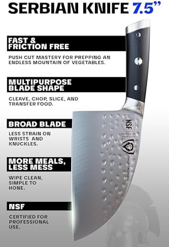 DALSTRONG 7.5" SERBIAN CHEF KNIFE - GLADIATOR SERIES ELITE - GERMAN HC STEEL - MEAT CLEAVER - RAZOR SHARP - G10 HANDLE - W/SHEATH