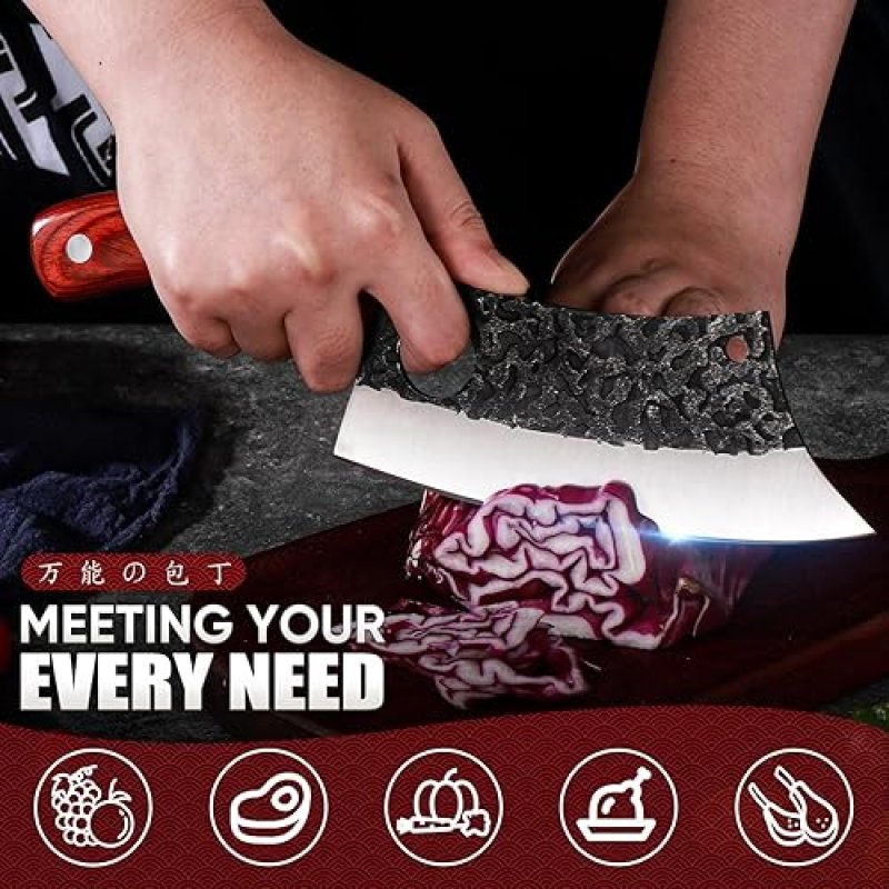 DRAGON RIOT HIGH CARBON STEEL BUTCHER KNIFE SET FOR MEAT PROCESSING, 3PCS SERBIAN CLEAVER CHEF SET - ERGONOMIC HANDLES