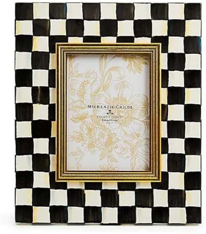 MACKENZIE-CHILDS ENAMEL FAMILY PICTURE FRAME, 5X7 INCHES, COURTLY CHECK DESIGN