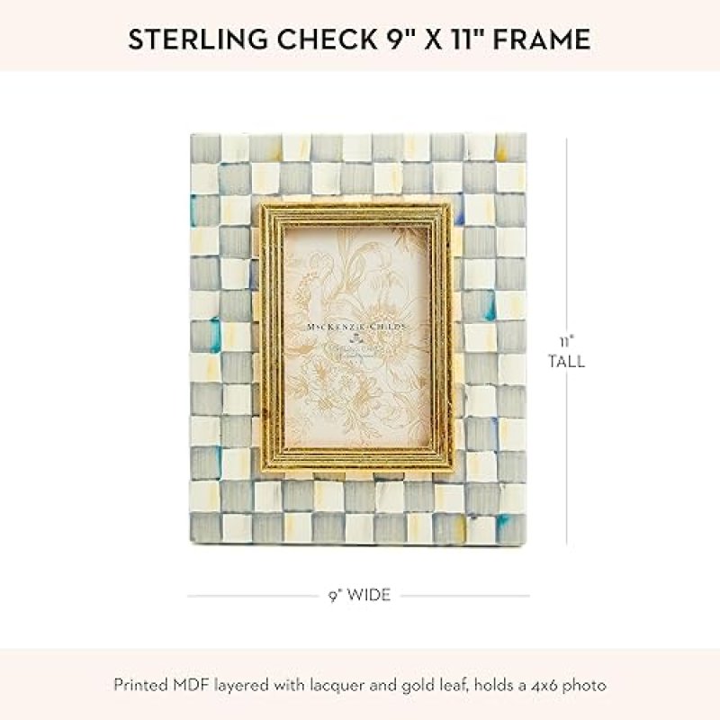 MACKENZIE-CHILDS GRAY-AND-WHITE STERLING CHECK 4X6 DECORATIVE PICTURE FRAME