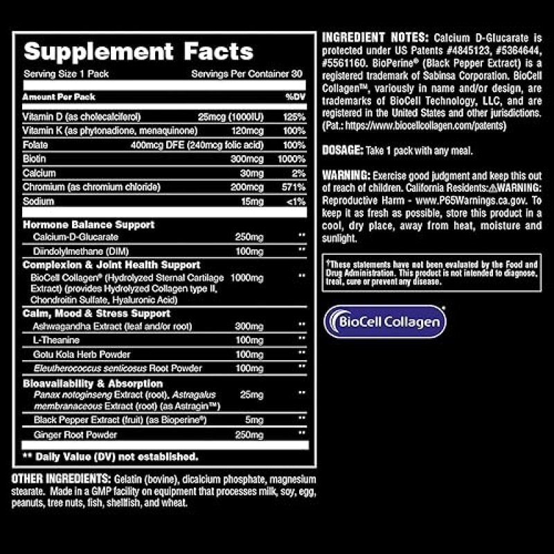 UNIVERSAL NUTRITION WOMEN'S ALPHA F COMPREHENSIVE FORMULA FOR HORMONAL BALANCE, SKIN, HAIR, NAILS, MOOD, STRESS SUPPORT & HEALTH – 30 PACKS