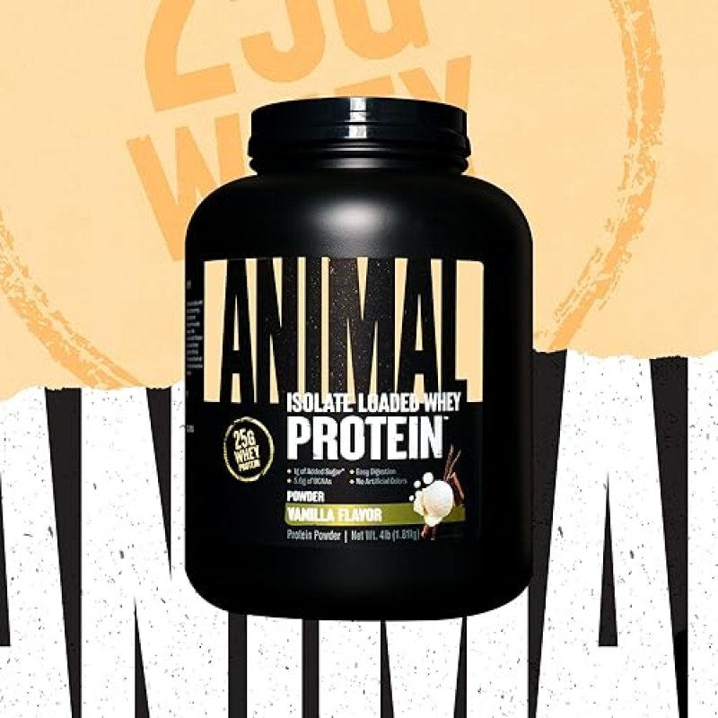 UNIVERSAL NUTRITION VANILLA ANIMAL WHEY ISOLATE PROTEIN POWDER - 25G PROTEIN, MUSCLE BUILDER FOR MEN & WOMEN - PRE & POST WORKOUT RECOVERY WITH DIGESTIVE ENZYMES - LOW SUGAR - 4 LBS