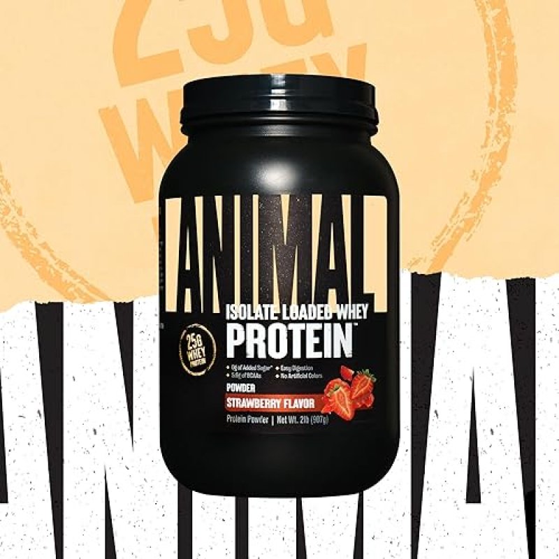 UNIVERSAL NUTRITION STRAWBERRY ANIMAL WHEY ISOLATE PROTEIN POWDER - 25G PROTEIN, LOW SUGAR - PRE & POST WORKOUT MUSCLE BUILDER WITH DIGESTIVE ENZYMES FOR MEN & WOMEN
