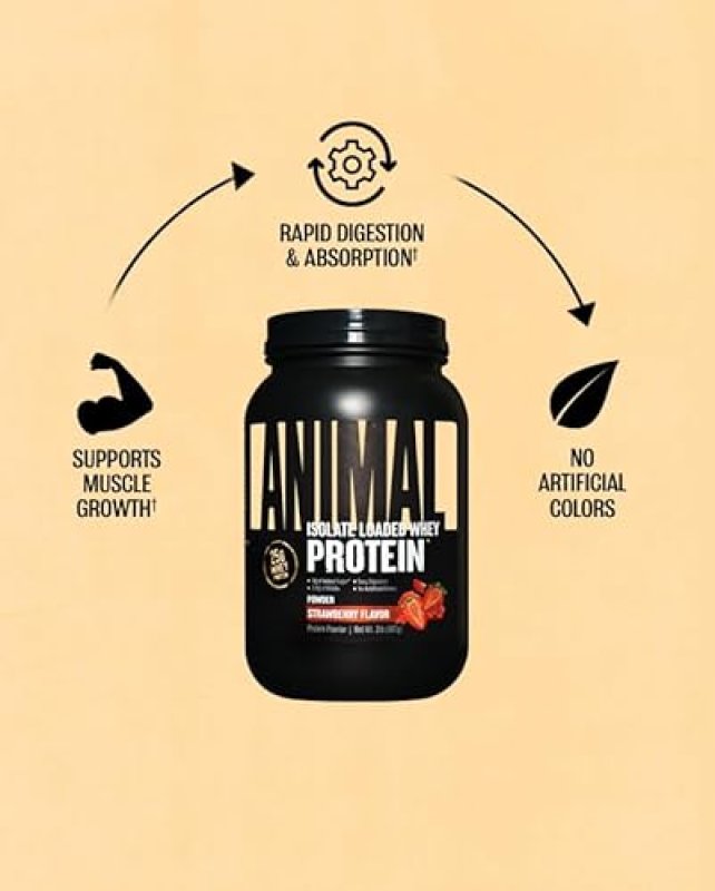 UNIVERSAL NUTRITION STRAWBERRY ANIMAL WHEY ISOLATE PROTEIN POWDER - 25G PROTEIN, LOW SUGAR - PRE & POST WORKOUT MUSCLE BUILDER WITH DIGESTIVE ENZYMES FOR MEN & WOMEN