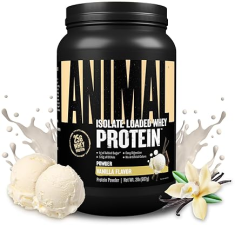 UNIVERSAL NUTRITION ANIMAL WHEY ISOLATE PROTEIN POWDER - MUSCLE BUILDER & RECOVERY WITH DIGESTIVE ENZYMES - VANILLA 2 LBS