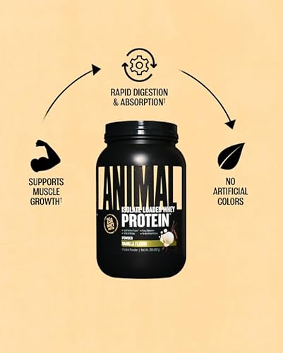 UNIVERSAL NUTRITION ANIMAL WHEY ISOLATE PROTEIN POWDER - MUSCLE BUILDER & RECOVERY WITH DIGESTIVE ENZYMES - VANILLA 2 LBS