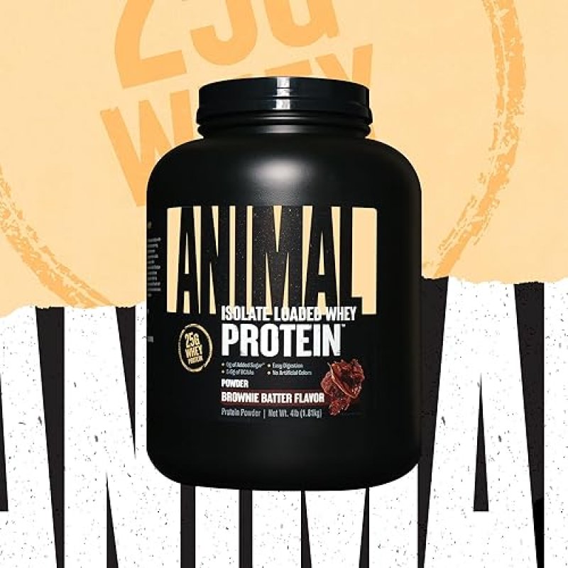 UNIVERSAL NUTRITION ANIMAL WHEY ISOLATE PROTEIN POWDER - 25G PROTEIN, LOW SUGAR - BROWNIE BATTER FLAVOR - MUSCLE BUILDER & RECOVERY FOR MEN & WOMEN