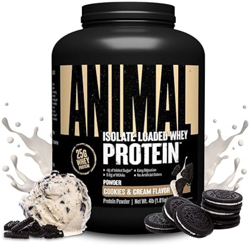 UNIVERSAL NUTRITION COOKIES & CREAM ANIMAL WHEY ISOLATE PROTEIN POWDER - 25G PROTEIN - PRE & POST WORKOUT MUSCLE BUILDER & RECOVERY WITH DIGESTIVE ENZYMES - MEN & WOMEN - 4 LBS